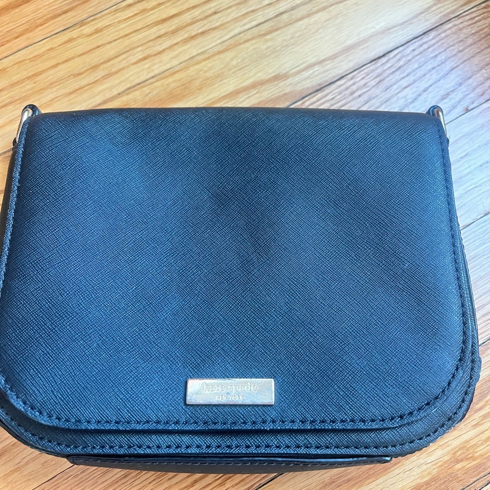 Kate Spade Black Leather Crossbody Bag with Flap Closure